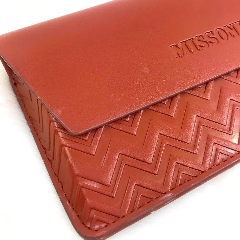 Missoni Brown Leather Glasses Case with Chevron Pattern and Glossy Finish